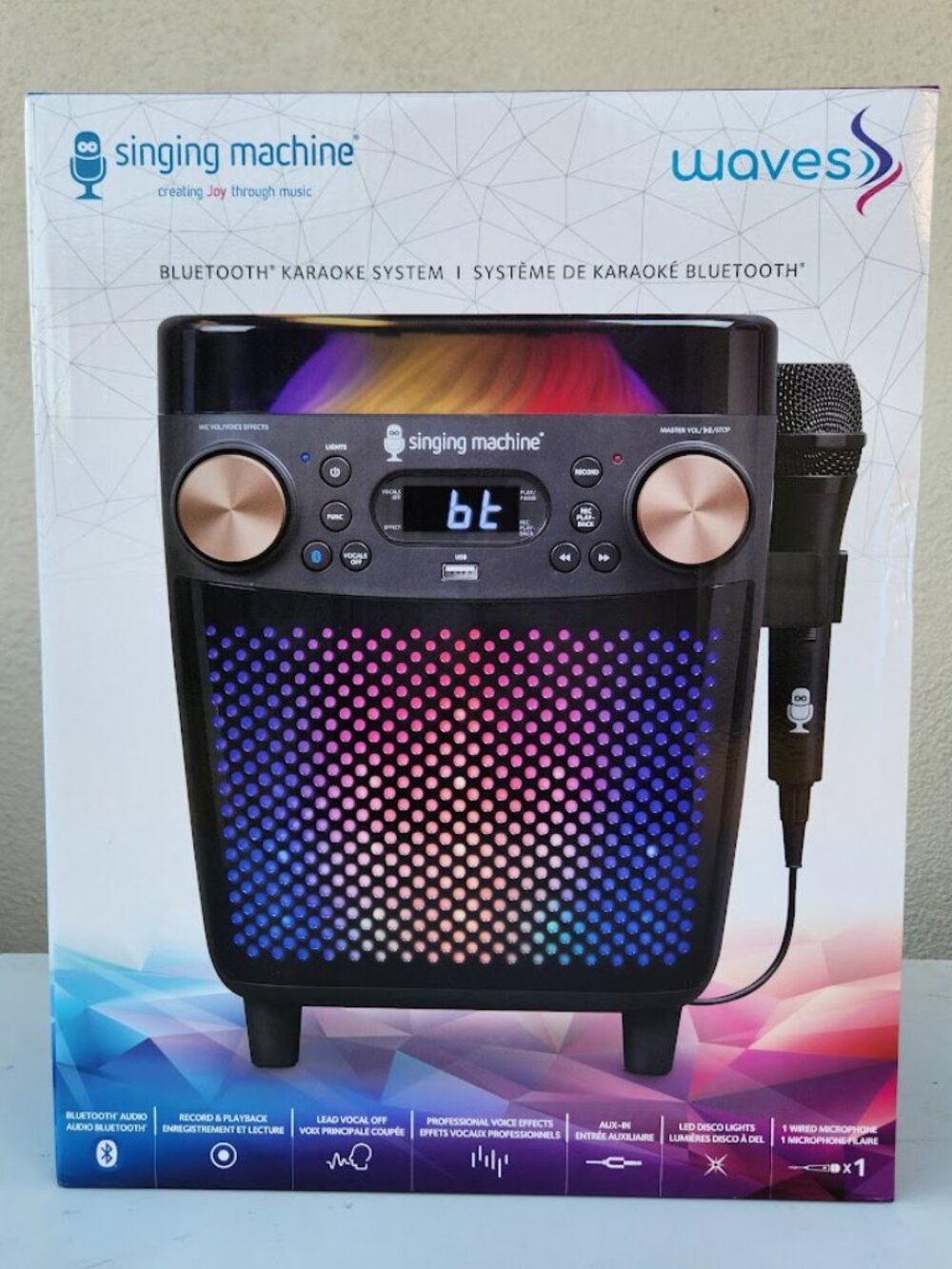 New Karaoke Singing Machine Portable Bluetooth Speaker Microphone Light Show Par